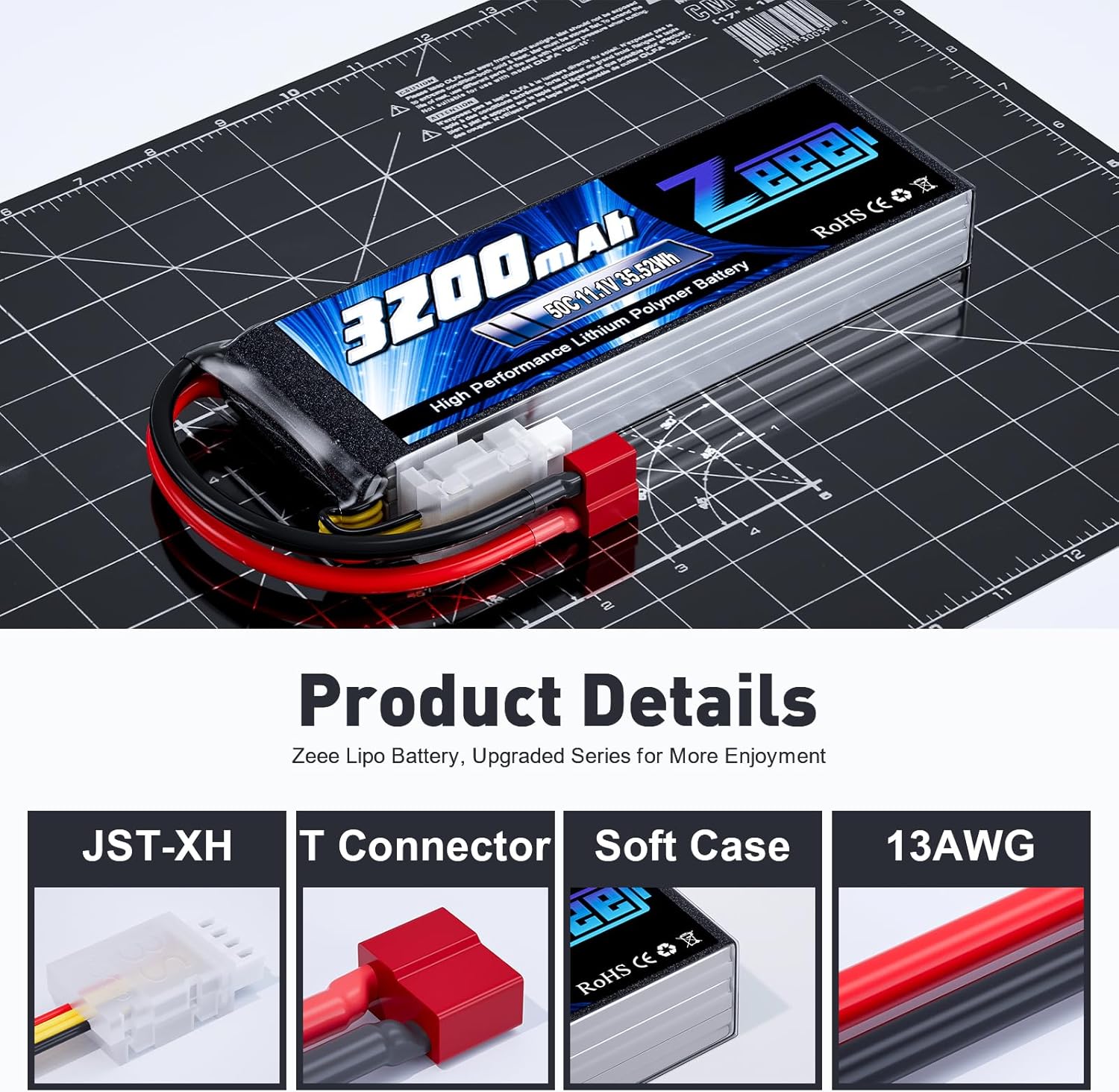 Zeee 3S Lipo Battery 3200mAh 11.1V 50C Soft Case Battery with T Connector for RC Airplane RC Helicopter RC Car RC Truck RC Boat UAV Drone FPV(2 Pack)