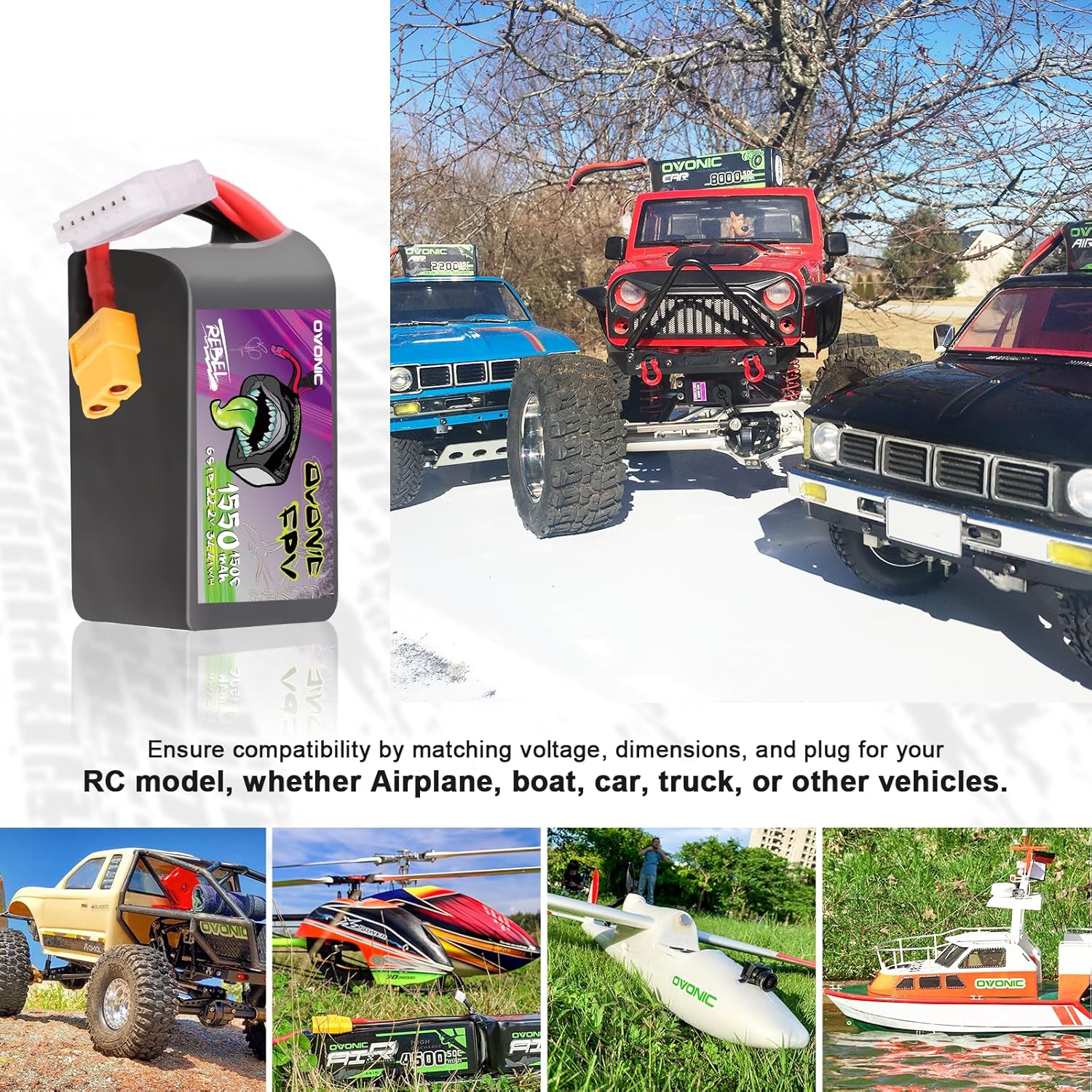 OVONIC 22.2V Lipo 1550 mAh 150C Lipo Battery with XT60 Plug ?2 Pack?