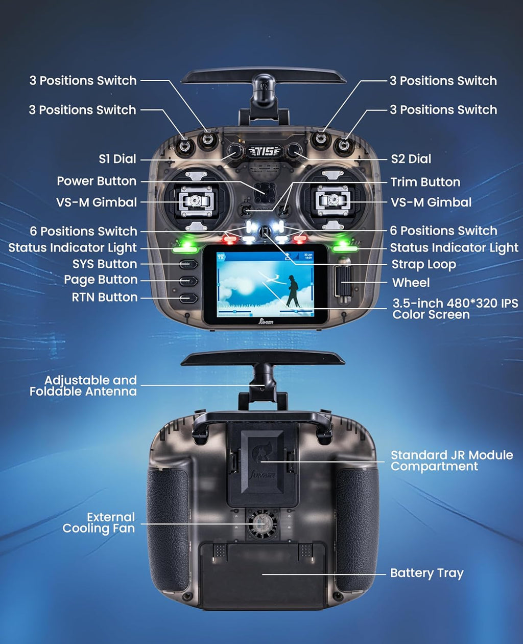 Jumper T15 2.4GHz ELRS Radio Transmitter with Nano Receiver,VS-M Hall Gimbal EdgeTX IPS Color Touchscreen Controller for FPV Drone/Fixed-Wing/Helicopter/Multirotor/RC Car Boat,Mode 2 (Charcoal)