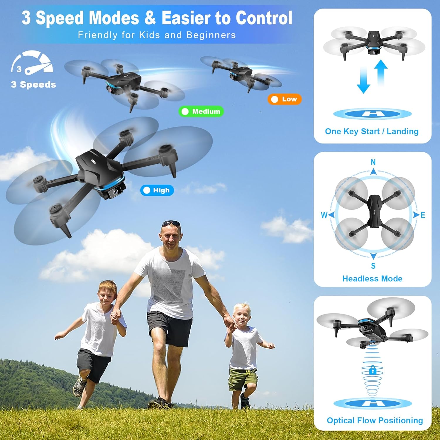 Drones with Camera for Adults 1080P HD Foldable Drone with Carrying Case Drone with One Key Take Off/Land, 3 Speed Mode, 360¡ã Flip Dark Black