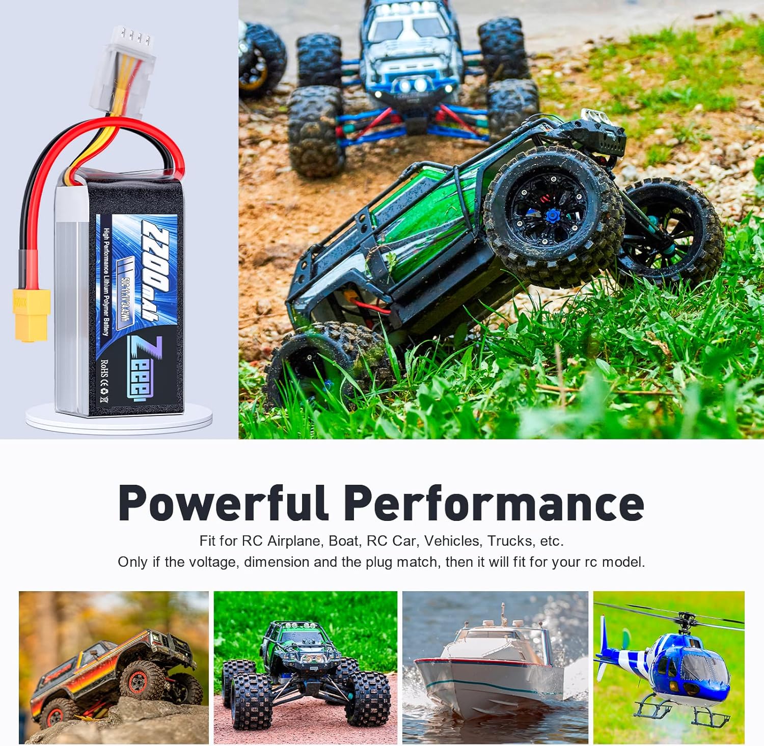 Zeee 3S Shorty Pack Lipo Battery 2200mAh 11.1V 50C Battery with XT60 Plug for RC Car Truck Vehicles RC Boat RC Drone Airplane Quadcopter Helicopter FPV RC Hobby Models