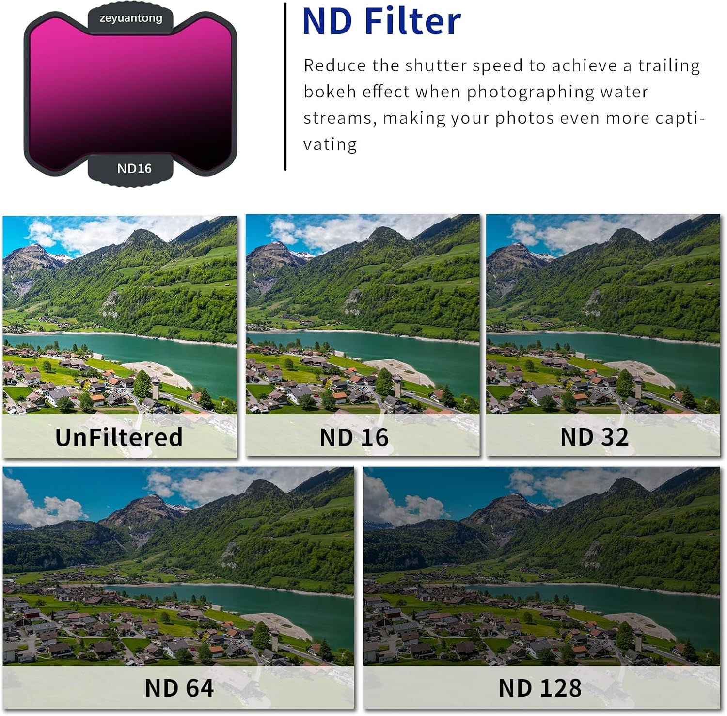 Magnetic ND Filter Kit with Magnetic Mount Adapter Compatible with DJI Avata 2,4 Pack ND16 ND32 ND64 ND128 Drone Lens Accessory Aluminum Alloy Frame