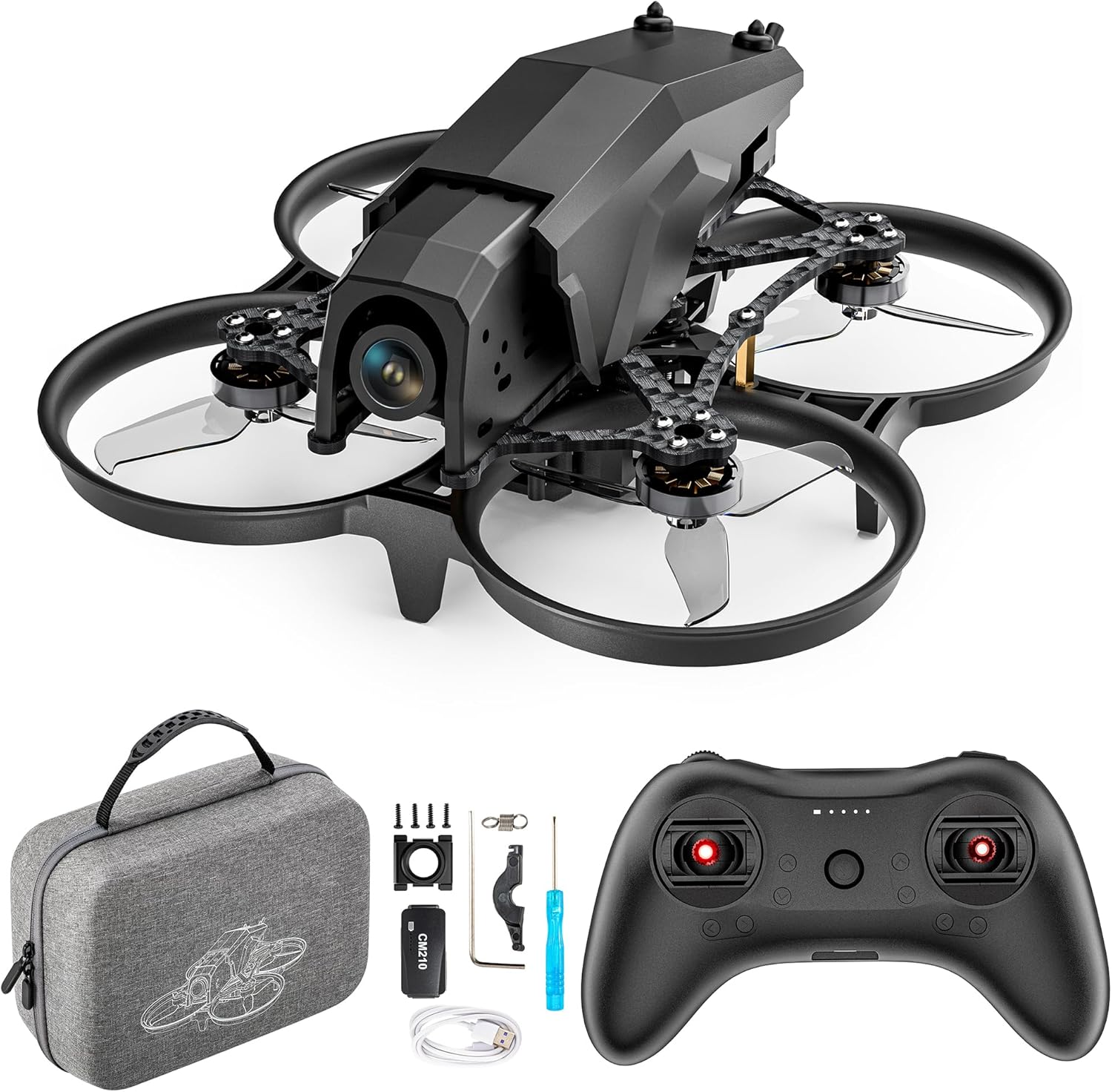 FPV Racing Drone for Beginners, F108 2.5 Inch FPV Drone Kit with Optical Flow Positioning, Equipped with T8S 8 Channel 2.4GHz RC Pocket Sized Portable Transmitter,Easy to Fly RTF FPV Drone