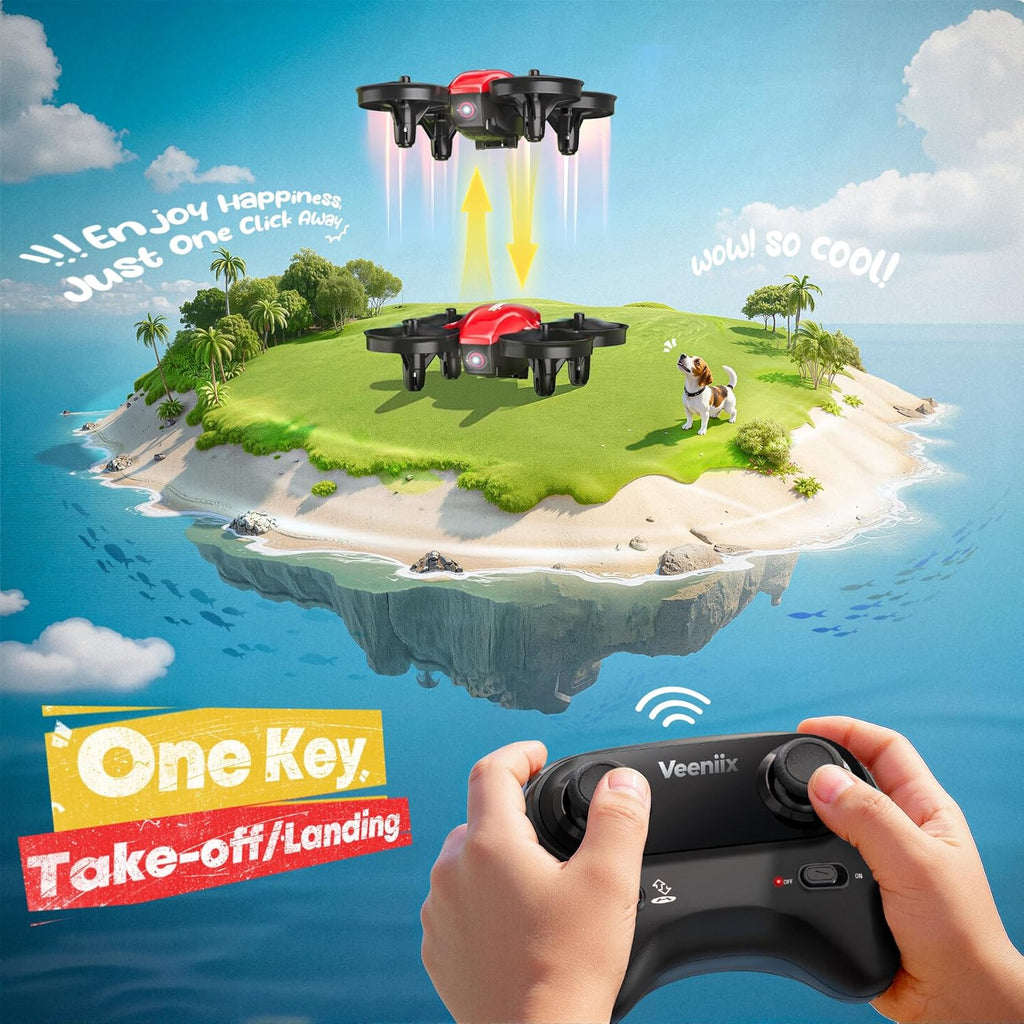 Veeniix V995 Red Mini Drone for Kids and Beginners,Indoor RC Quadcopter Plane with 3D Flips, 360¡ã Rotation, Circle Fly, Auto Hover, Headless Mode, 21Mins 3 Batteries, Gift for Boys and Girls