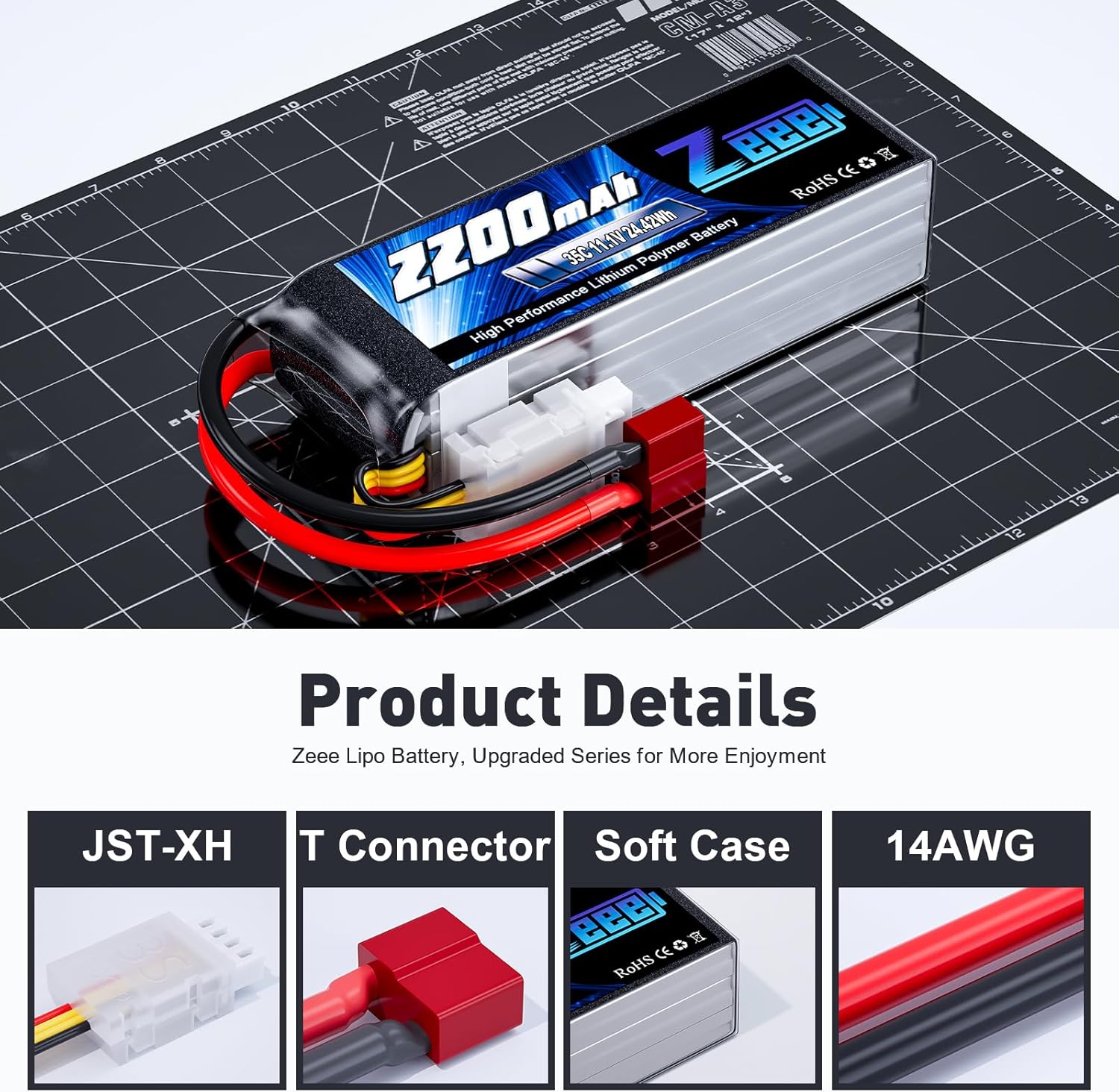 Zeee 3S LiPo Battery 2200mAh 11.1V 35C Soft Case Battery with T Connector for RC Airplane RC Quadcopter Helicopter Drone FPV (2 Pack)