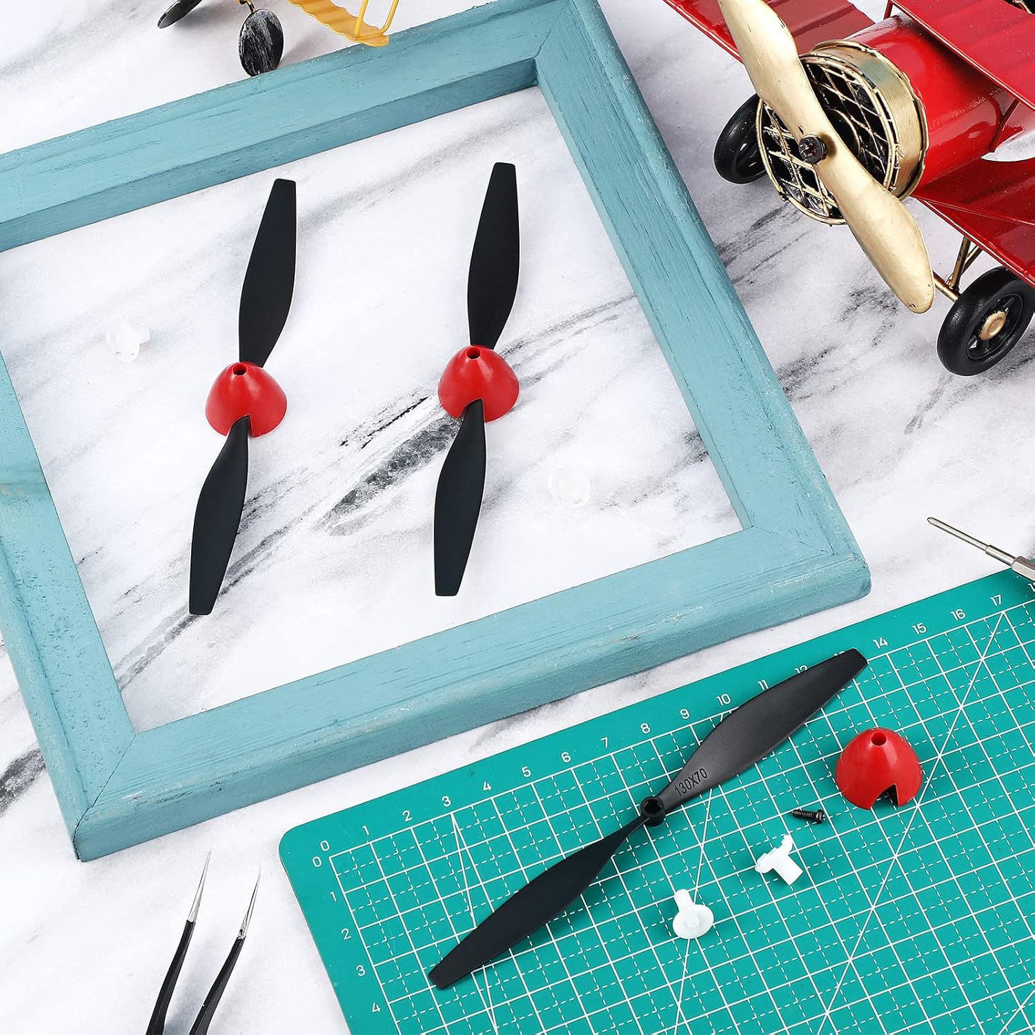 Riakrum 6 Sets Spare Rc Plane Propellers Airplane Carbon Fiber Nose Cone Compatible with Tr-p51 Rc Plane 4 Channel Remote Control Airplane with Propeller Savers and Adapter