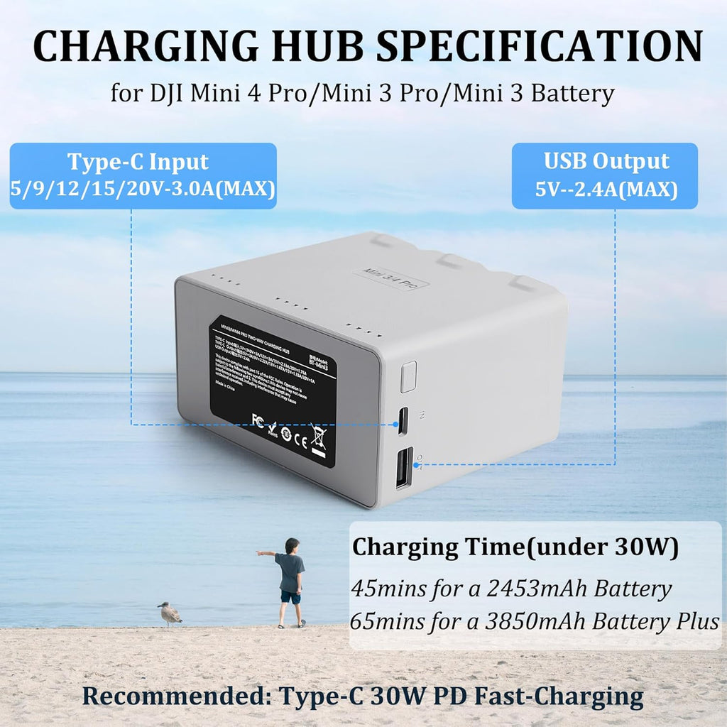 2 Pack Mini 3 Series Intelligent Flight Battery Plus with Two-Way Charging Hub for DJI Mini 4 Pro - 3850mAh-7.38V Drone Replacement Battery Pack with Charging Hub Combo for DJI