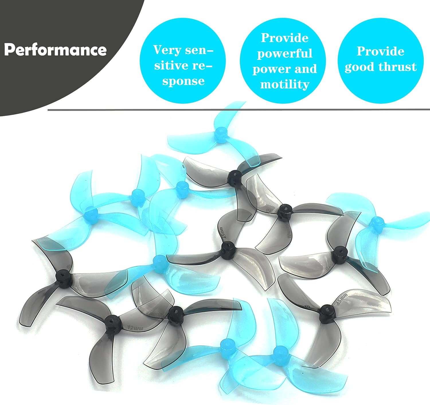 RC Propeller Gemfan 45mm 3-Blade Propeller Props with 1.5mm Shaft Hole for RC FPV Whoop Drone Freestyle Quadcopter 8CW 8CCW(Grey+Blue)