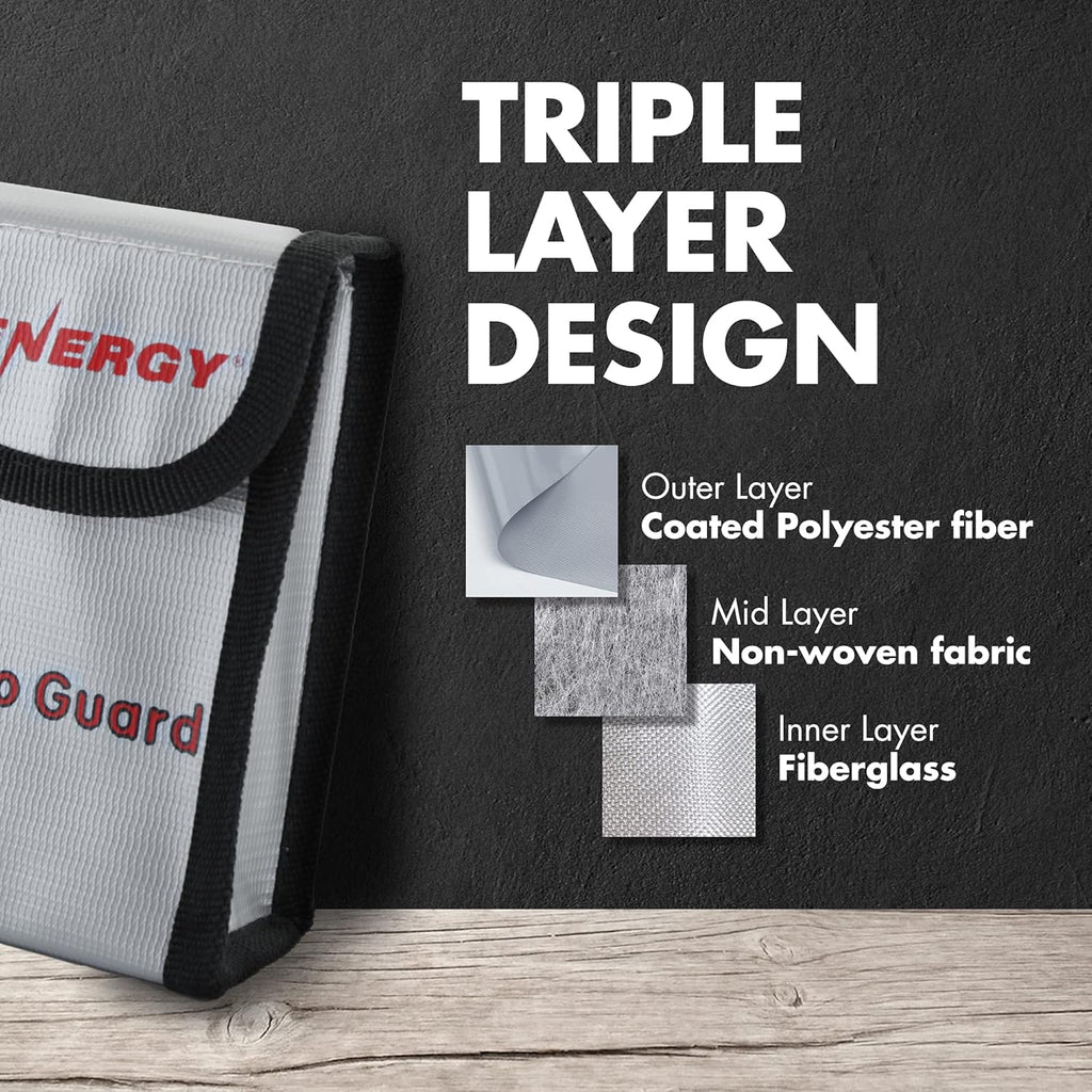 Tenergy 2 Pack, Fire Retardant Lipo Bags, Battery Bags for Charging and Storage, 5.5x3.5x2 inches Each