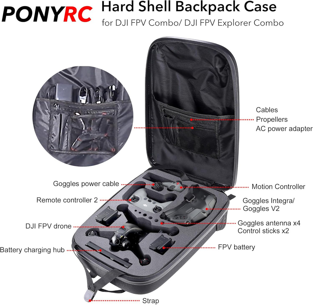 Portable Hard Case for DJI FPV Combo, Waterproof Shockproof Backpack Bag for DJI FPV Explorer Combo, Goggles V2/ Goggles Integra, Remote Controller 2, Motion Controller, Battery & Accessories