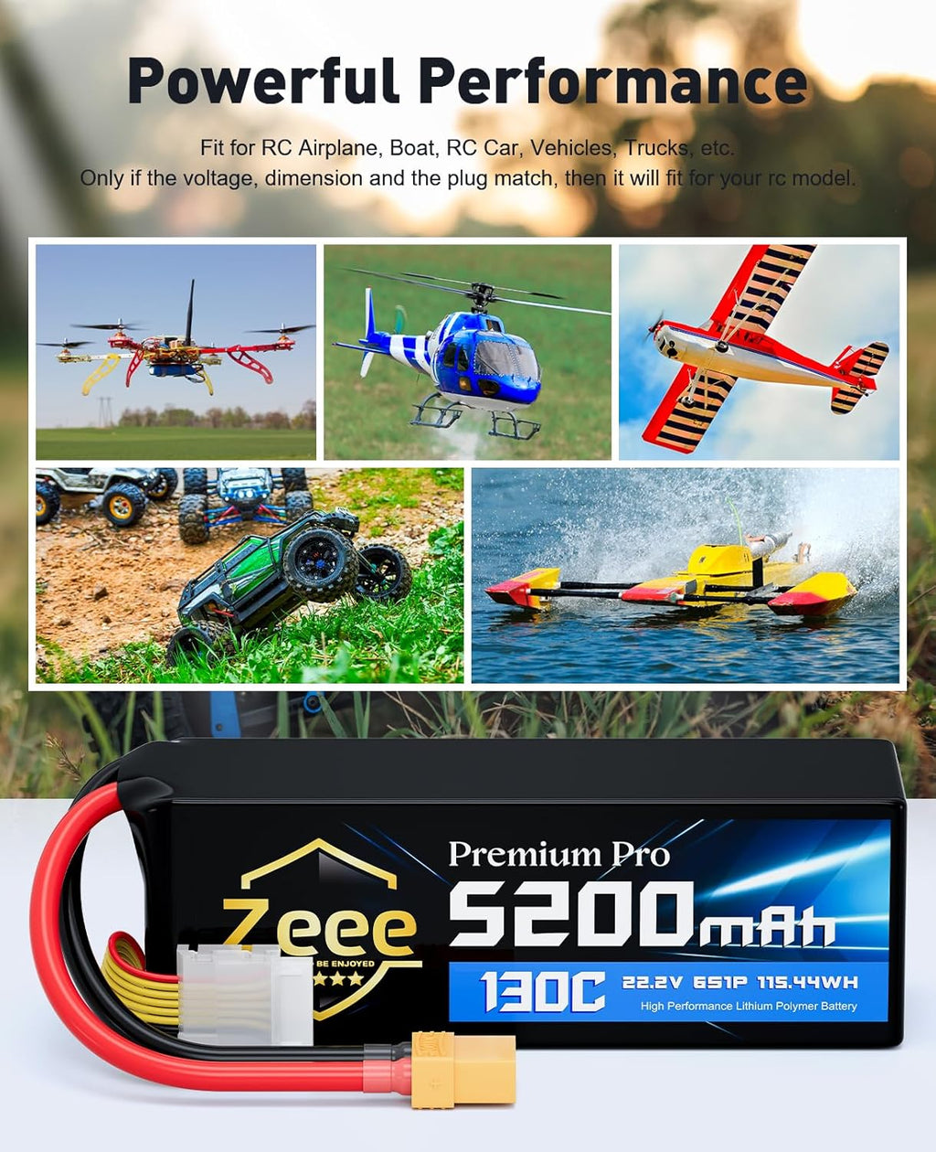 Zeee Premium Pro 6S 5200mAh Lipo Battery 22.2V 130C with XT90 Connector Ultra-Low Internal Resistance Soft Pack Lipo Battery for RC Car Truck RC Drone Boat Helicopter Airplane Racing Models (2 Packs)