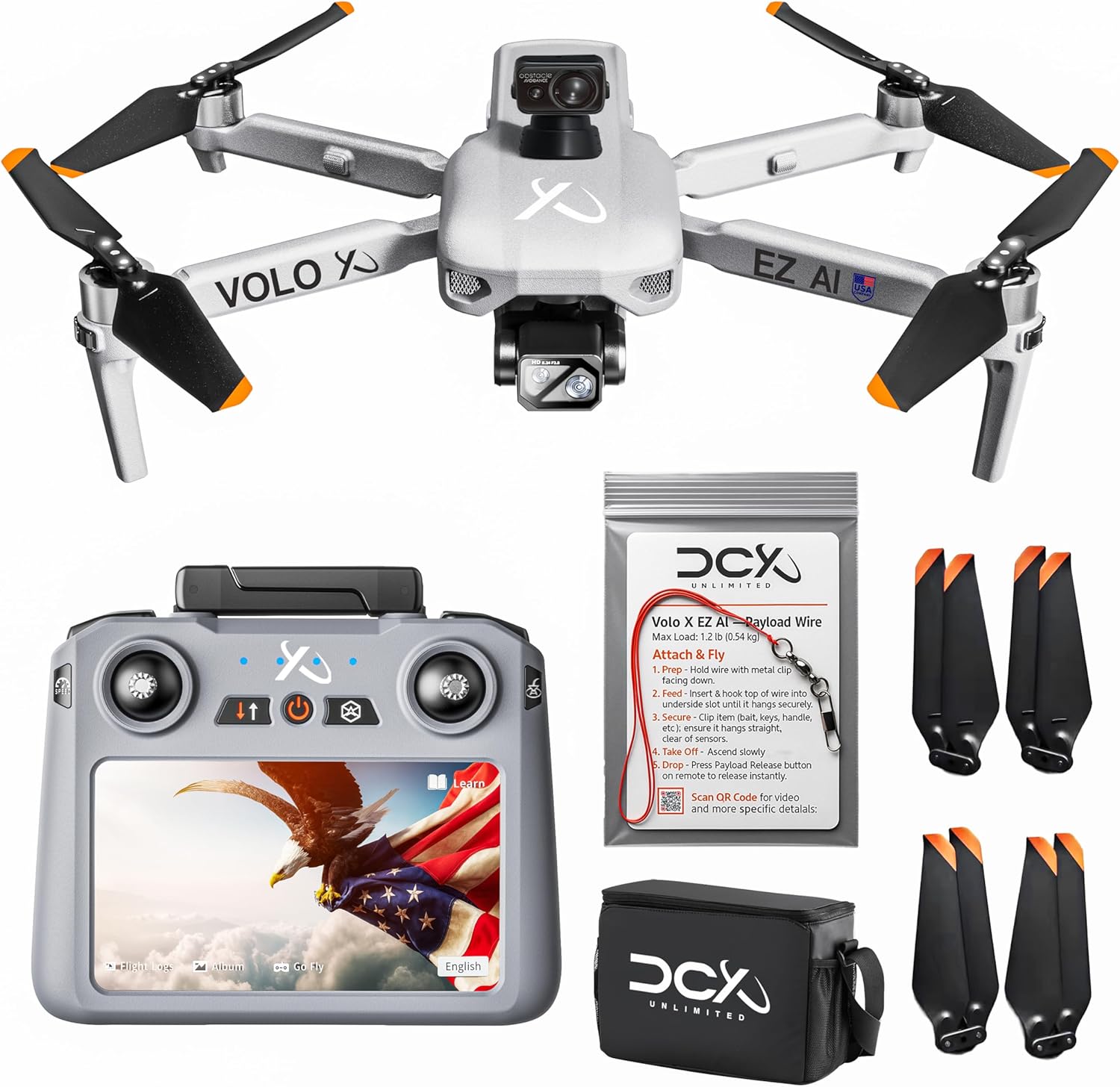 DCX Volo X EZ AI Drones ¨C Drones with Camera for Adults 4k AI-Assisted Flight Control ¨C FAA Approved Drone 4k Camera, 360¡ã Obstacle Avoidance, U.S. Support ¨C Beginner Drone for Adults