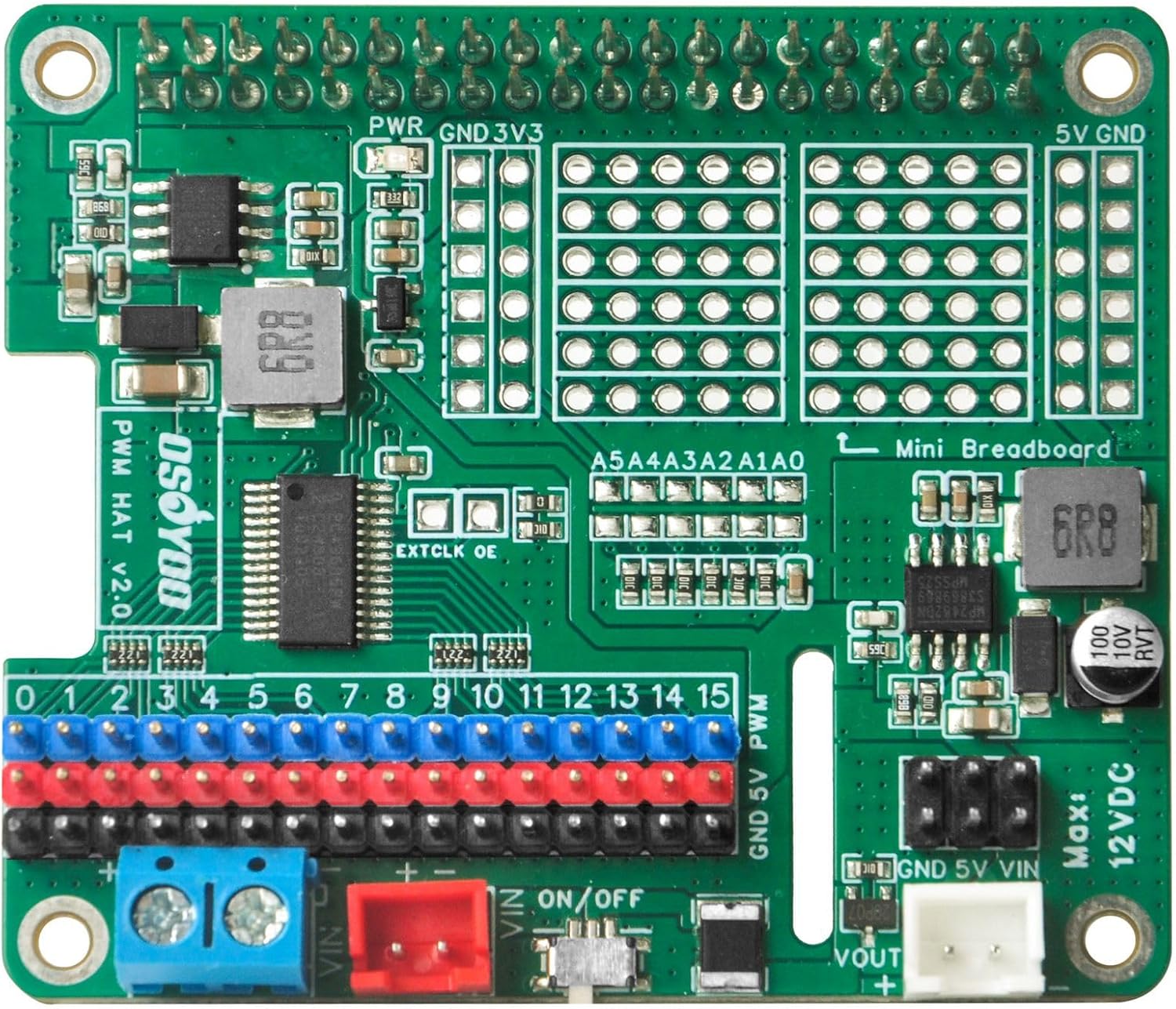 Servo & Motor Control HAT - Battery Adapter, 16-Channel PWM for Raspberry Pi Robot Cars, Drones