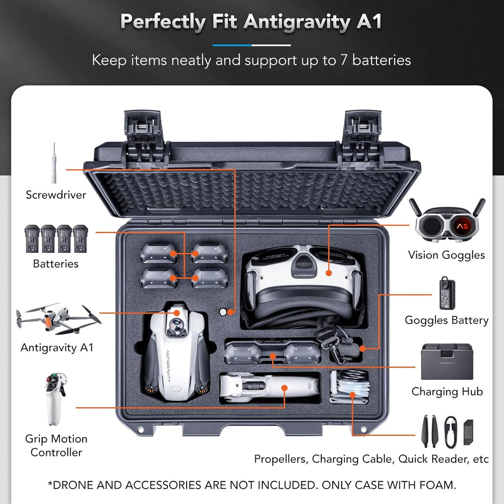 Lykus Titan AA100 Waterproof Hard Case for Antigravity A1 Drone Bundles, Support up to 7 batteries [CASE ONLY]