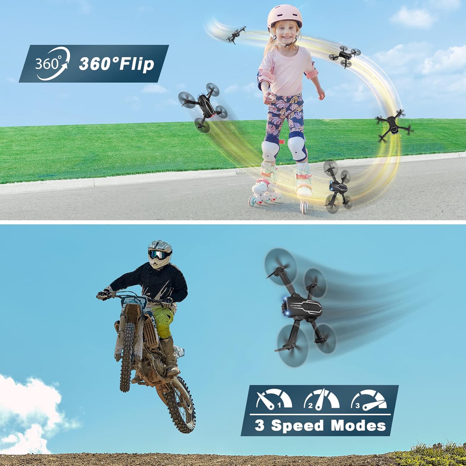 Mini Drone with Camera for Adults Kids - 1080P HD FPV Camera Drones with 90¡ã Adjustable Lens, Gestures Selfie, One Key Start, 360¡ã Flips, Toys Gifts RC Quadcopter for Boys Girls with 2 Batteries