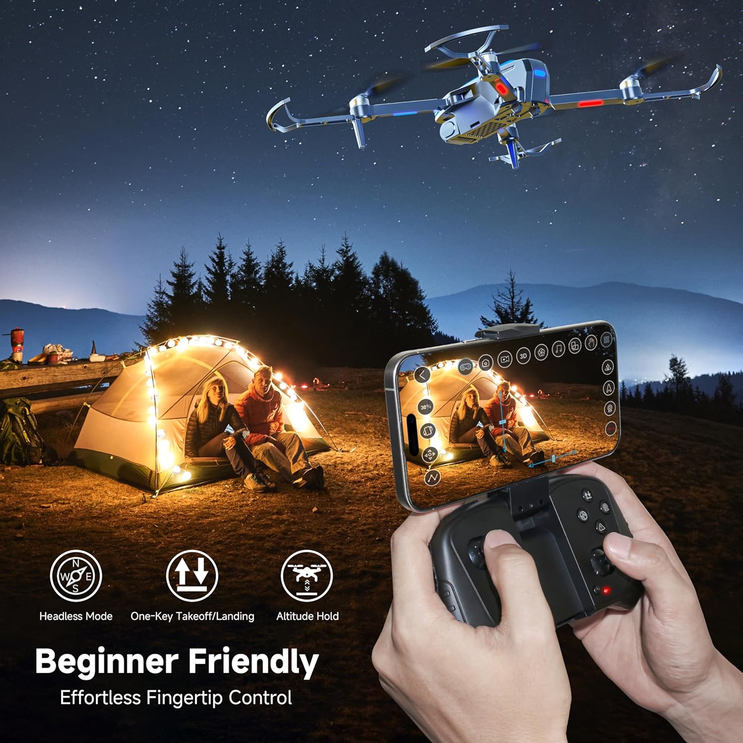 Drones with Camera for Adults 4K Brushless Motor Drone for Kids Beginners, FPV Foldable RC Quadcopter with Propeller Guards, 2 Batteries, 1500mAh, 130¡ã Lens, WiFi, Voice Control, Gesture Photography, Gift Toys for Men Boys