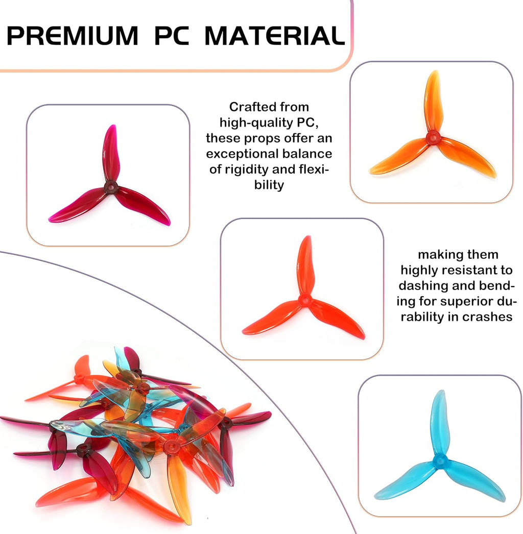 Gemfan Hurricane 51499-3 Blades PC Propellers Tri-Blade 5 Inch Props Compatible with 2205-2306 Brushless Motor for Popo RC Quadcopter FPV Racing/Freestyle Drone