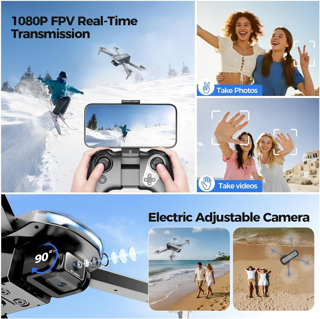 Drone with Camera 1080P HD FPV Foldable Drone for Adults and Beginners, RC Quadcopter with Gravity Control, One Key Take Off/Land, Optical Flow Positioning, 360¡ã Flip, 3 Speed Mode, Waypoint Fly Grey