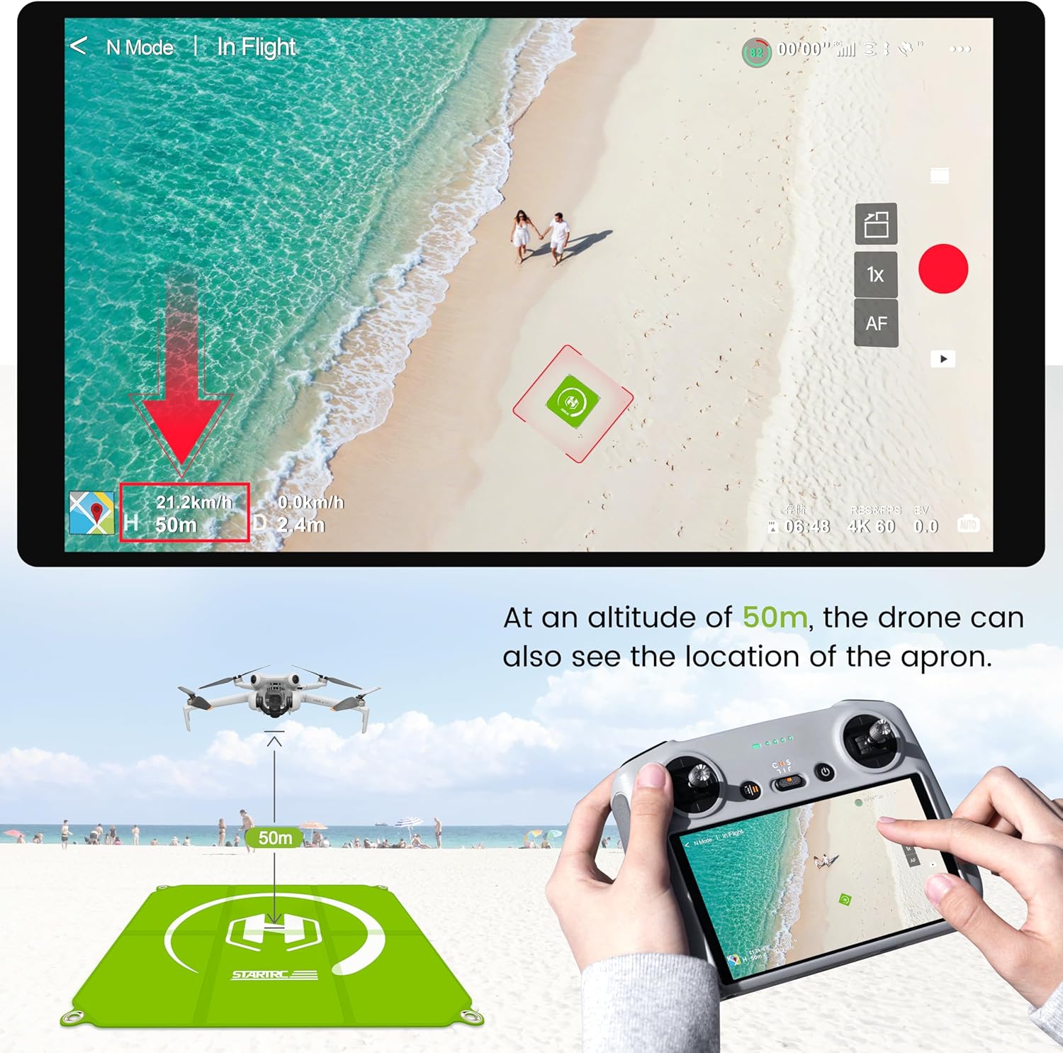 STARTRC Drone Landing Pad, Universal Waterproof Portable Fast-Foldable Helipad for Avata 360/Mavic 4 pro/Avata 2/Air 3S/Mini 5 Pro/4/3/2 SE/4K (Sky blue-green, 26-inch/65cm)