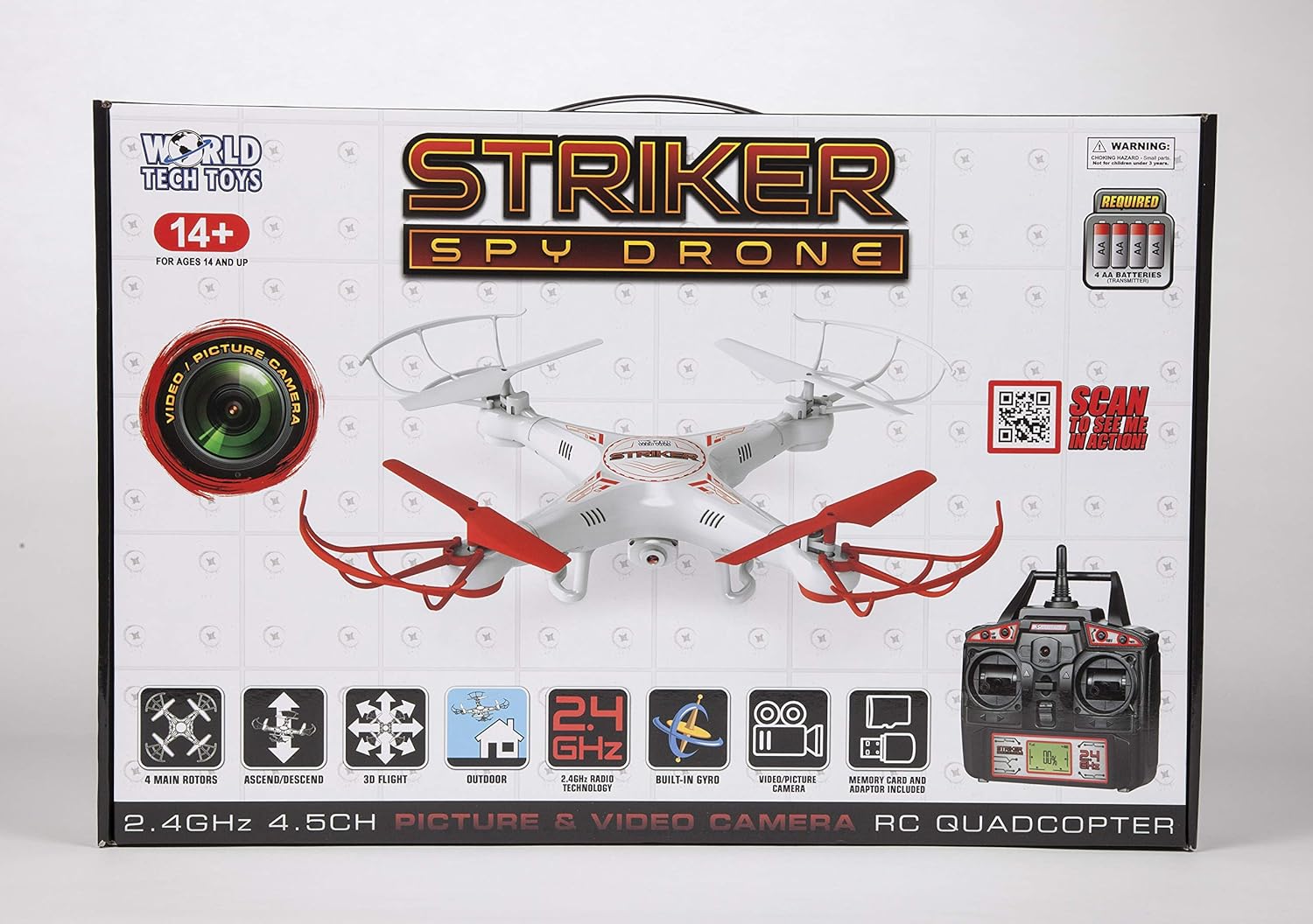 World Tech Toys 2.4 GHz 4.5 Channel Striker Spy Drone Picture & Video Remote Control Quadcopter