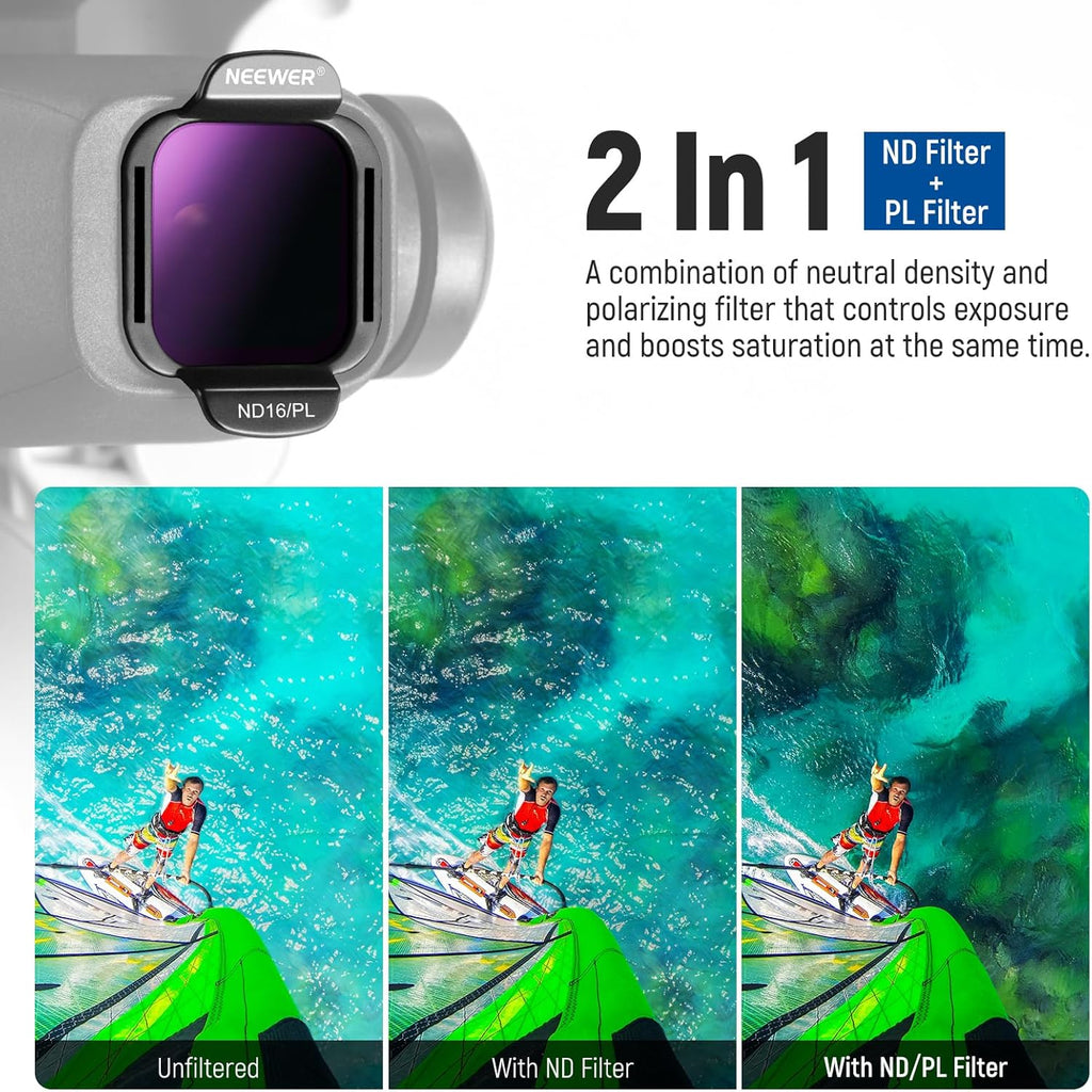 NEEWER ND/PL Filter Accessories Set Compatible with DJI Flip Drone (3 Pack), ND8/PL ND16/PL ND32/PL Snap On Multicoated HD Optical Glass Neutral Density Polarized ND Lens Filter Kit, FL-N37