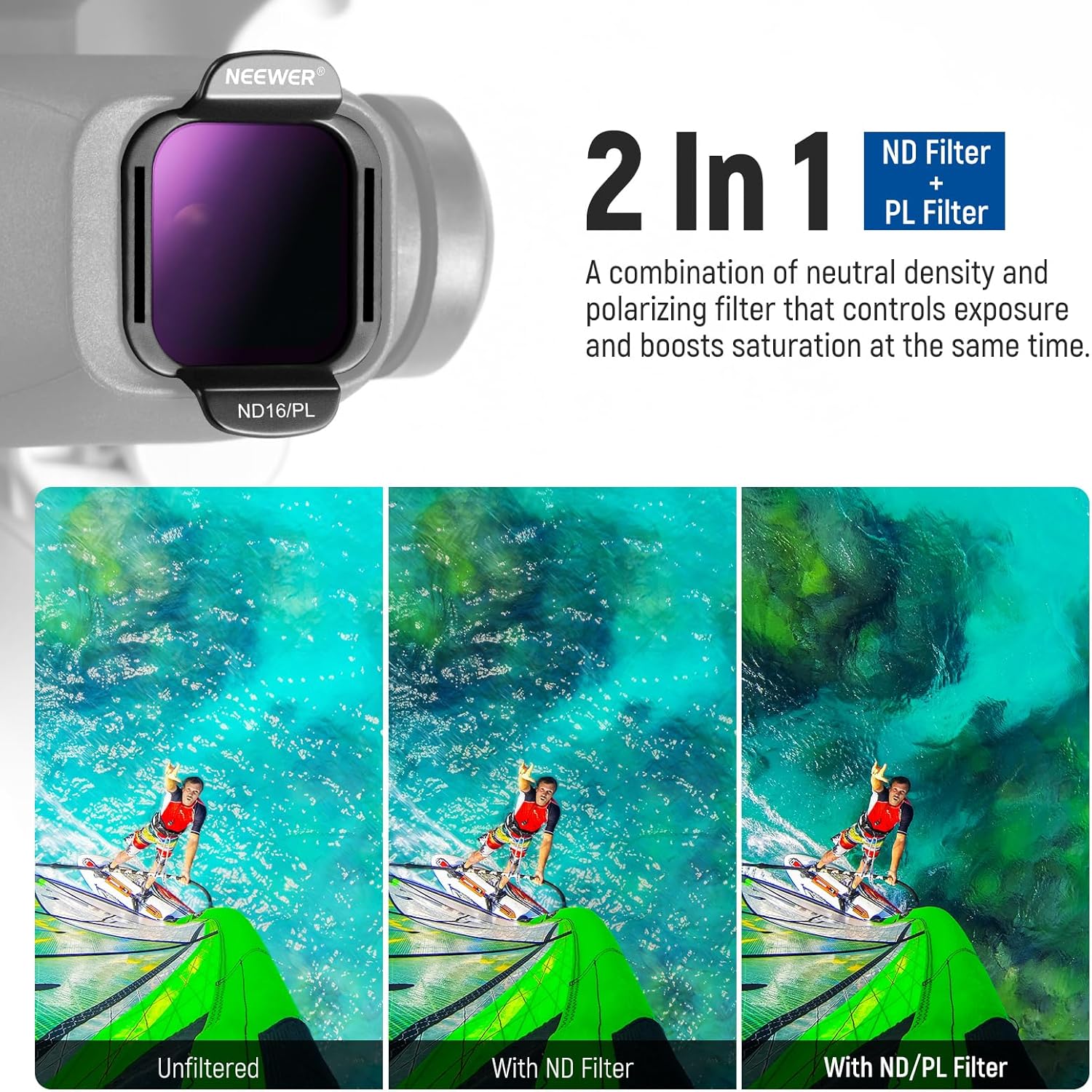NEEWER ND/PL Filter Accessories Set Compatible with DJI Flip Drone (3 Pack), ND8/PL ND16/PL ND32/PL Snap On Multicoated HD Optical Glass Neutral Density Polarized ND Lens Filter Kit, FL-N37