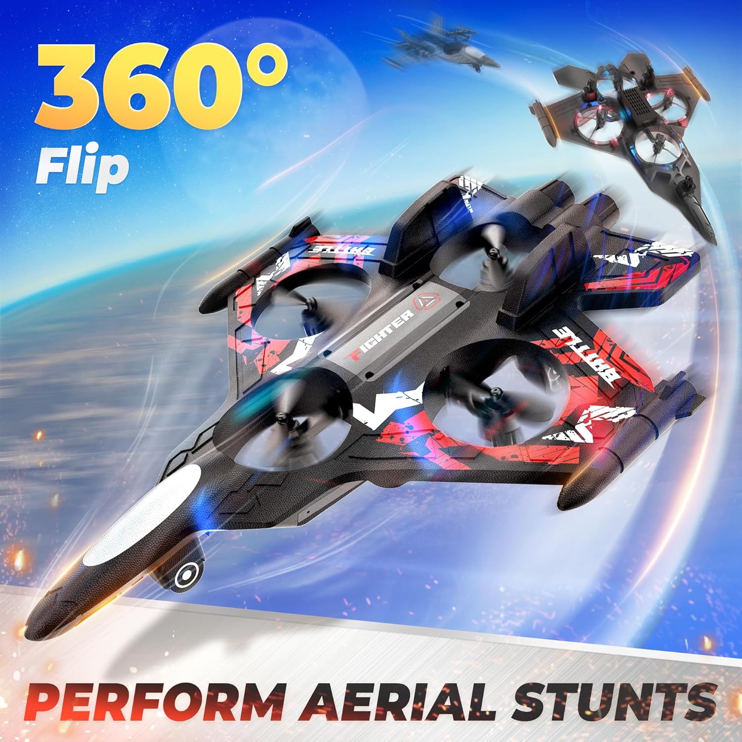 BEZGAR Drones for Kids | 2.4GHZ RC Plane | Remote Control Airplane, Mini Stunt Plane Helicopter, 360¡ã Flip Fighter Jet Toy with Colorful LED Navigation Lights Red, Toys for ages 8-13
