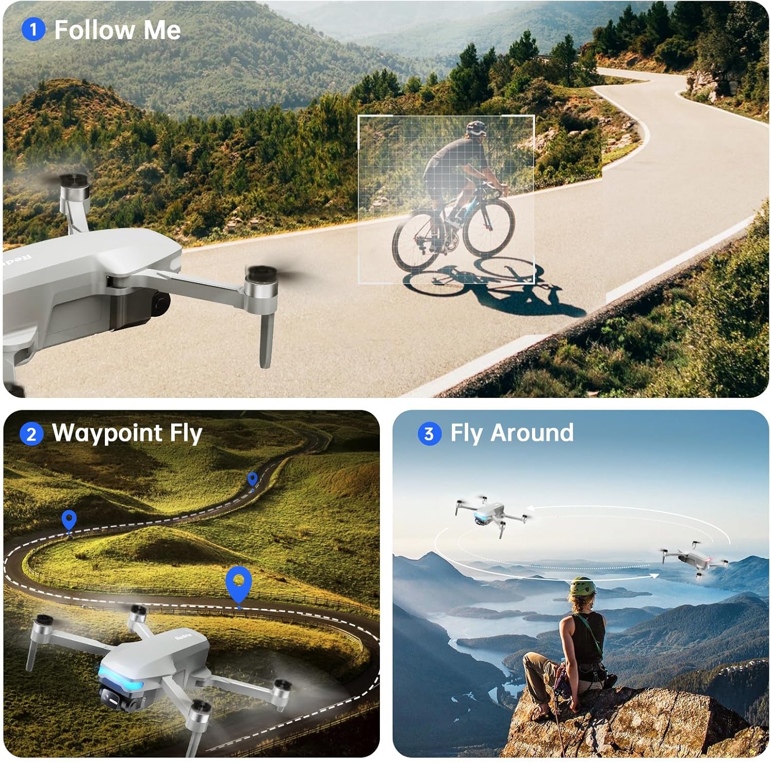 Drones with Camera for Adults 4K, Foldable Beginner Drone with Brushless Motor, Auto Follow, Tap Fly, Circle Fly, One Key Start, Under 249g
