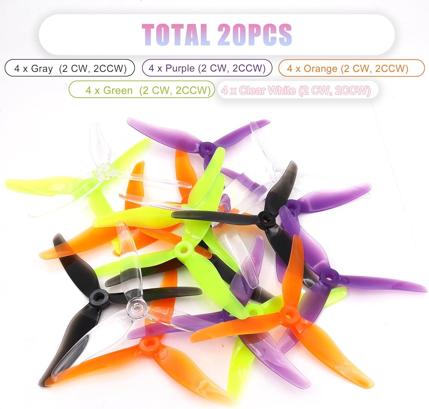 20pcs FPV Drone Props Propeller: Gemfan Hurricane 51433 3-Blades 5.1x3.5 PC Props Compatible 2206-2306 Brushless Motor for RC Quadcopter FPV Racing/Freestyle Drone
