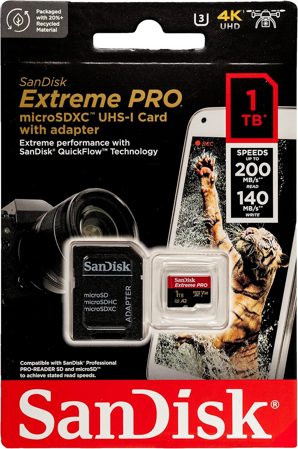 SanDisk MicroSD Card 1TB Extreme Pro Compatible with DJI Avata 2, Mini 4K Drones (SDSQXCD-1T00-GN6MA) V30 Card 200 MB/s - Bundle with 1 Everything But Stromboli MicroSDXC Card Reader