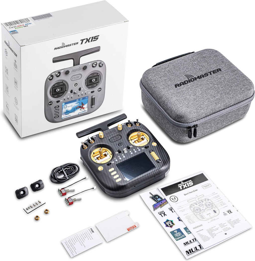 Radiomaster TX15 Max Radio Controller 16 Channel ELRS Transmitter, with AG02 CNC Hall Gimbals/3.5 IPS Touchscreen, Fits FPV Drones/Multirotors/RC Helicopter/Car Boats, Mode 2 (Gold)