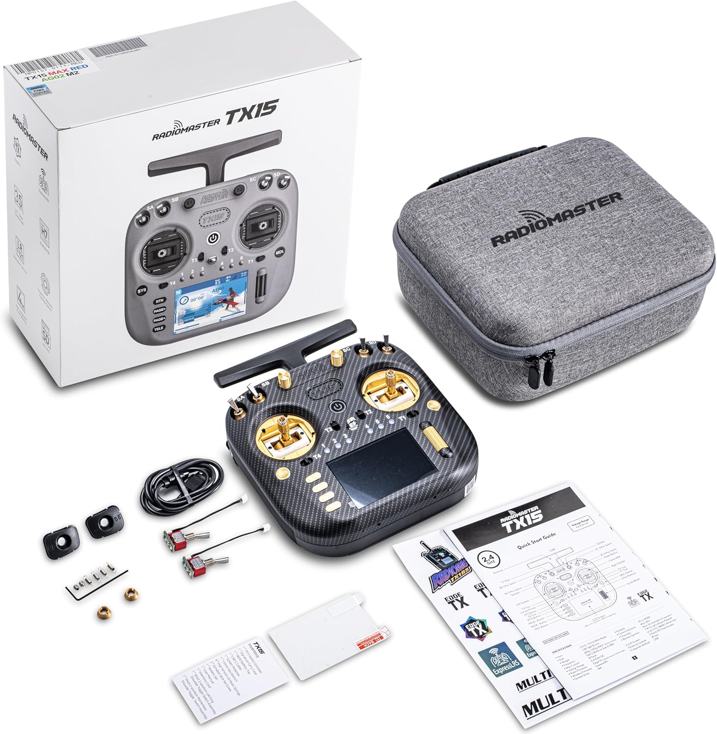 Radiomaster TX15 Max Radio Controller 16 Channel ELRS Transmitter, with AG02 CNC Hall Gimbals/3.5 IPS Touchscreen, Fits FPV Drones/Multirotors/RC Helicopter/Car Boats, Mode 2 (Gold)