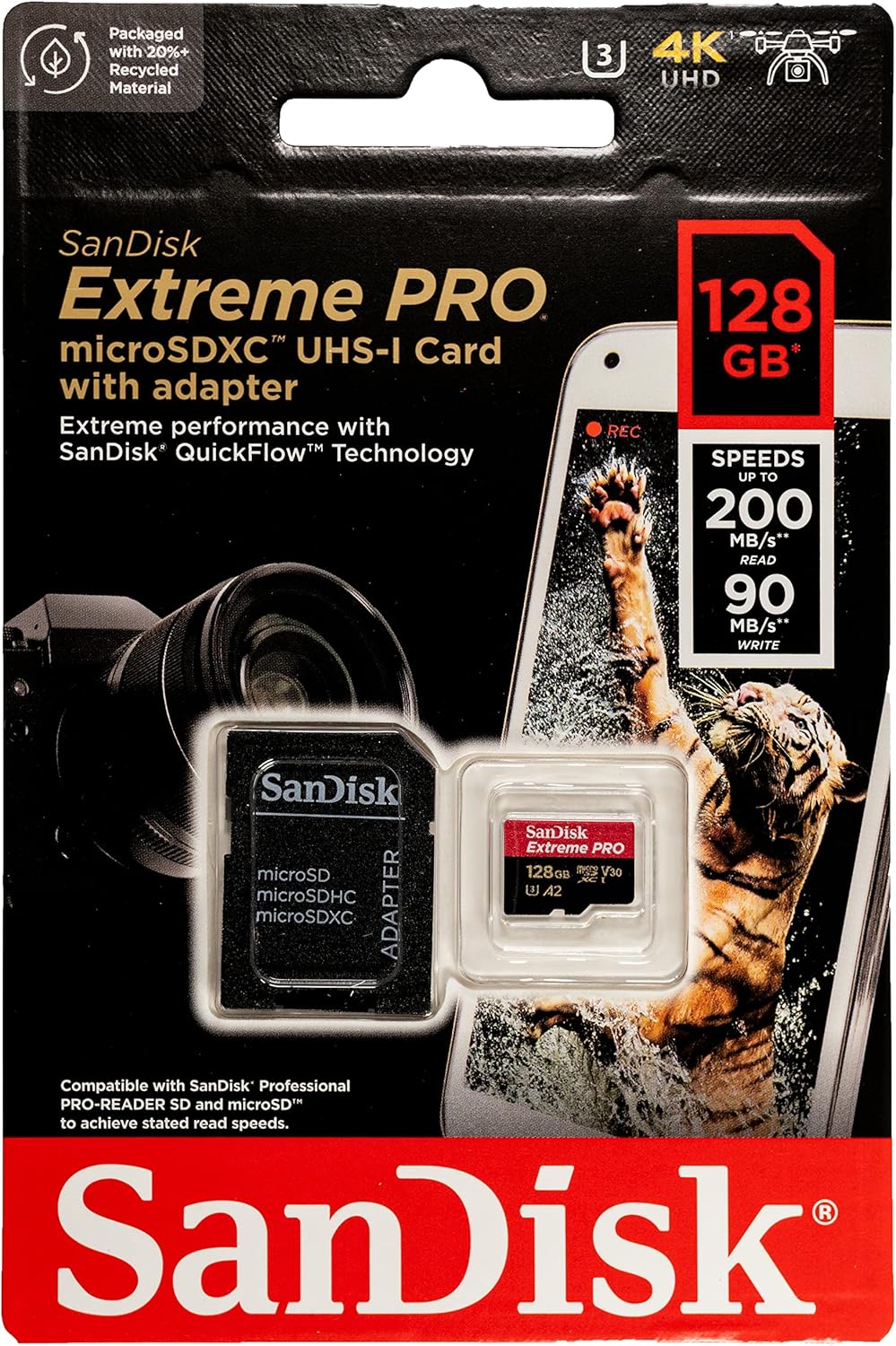 SanDisk microSDXC 128GB Extreme PRO Memory Card with Adapter Works with DJI Mini 4 Pro Action Drone (SDSQXCD-128G-GN6MA) A2 UHS-I U3 4k Bundle with 1 Everything But Stromboli MicroSD & SD Card Reader