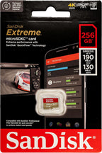 SanDisk 256GB Extreme MicroSDXC UHS-I Memory Card for DJI Drones Works with Avata and Goggles 2 (SDSQXAV-256G-GN6MN) Class 10 Bundle with 1 Everything But Stromboli Micro SD Card Reader