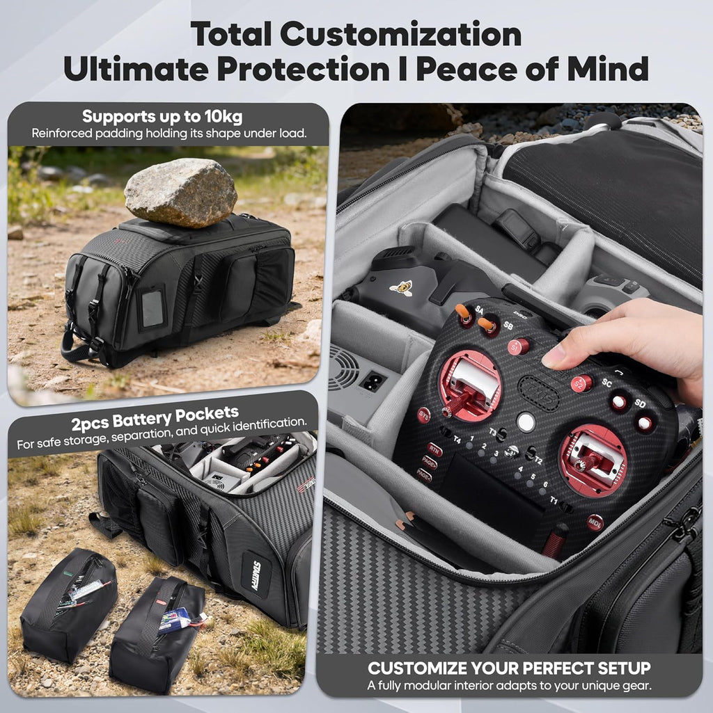 FPV Drone Backpack -40L Ultimate All-in-One Professional Travel Camera Case for FPV Racing Quadcopter/DJI Drone/Tripod/15.6 Laptop Combo with Waterproof Rain Cover & 2 Battery Tool Kit Bags