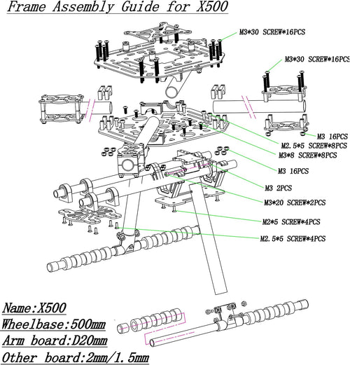 500-X4 500mm Carbon Fiber Center Plate Quadcopter Frame Kit Upgrade S500 SK500 F450 with Fixed Landing Gear